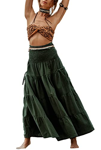 Thaluta Maxi Boho Rock Lange Taschen Baumwolle Hippie Bohemian Elastische Taille Rock, Hunter Green, Einheitsgröße Thaluta Maxi Boho Rock Lange Taschen Baumwolle Hippie Bohemian Elastische Taille Rock, Hunter Green, Einheitsgröße von Thaluta