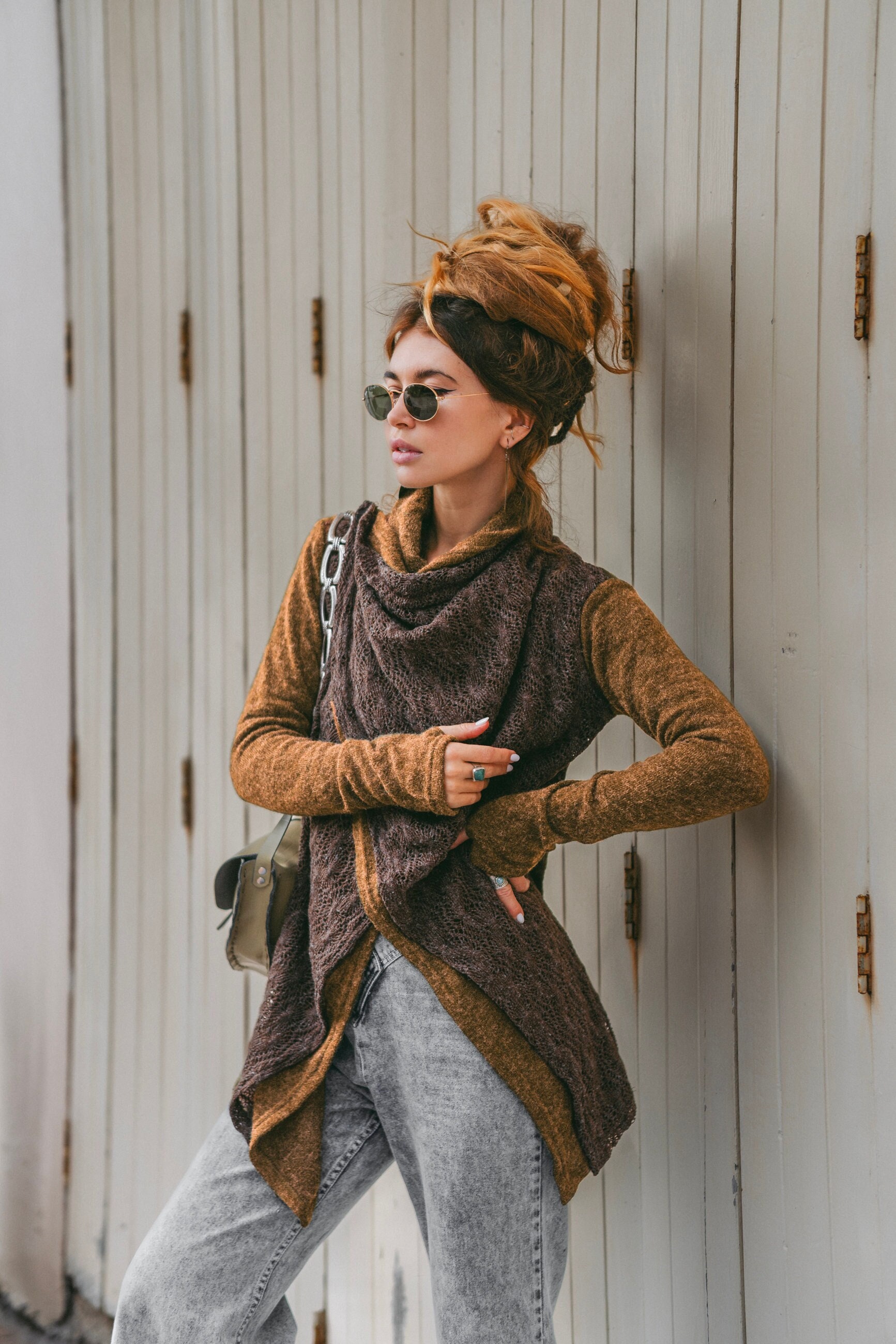 Damen Pullover Cardigan Jacke Mila in Caramel/Half Season von ThalutaBohoWear