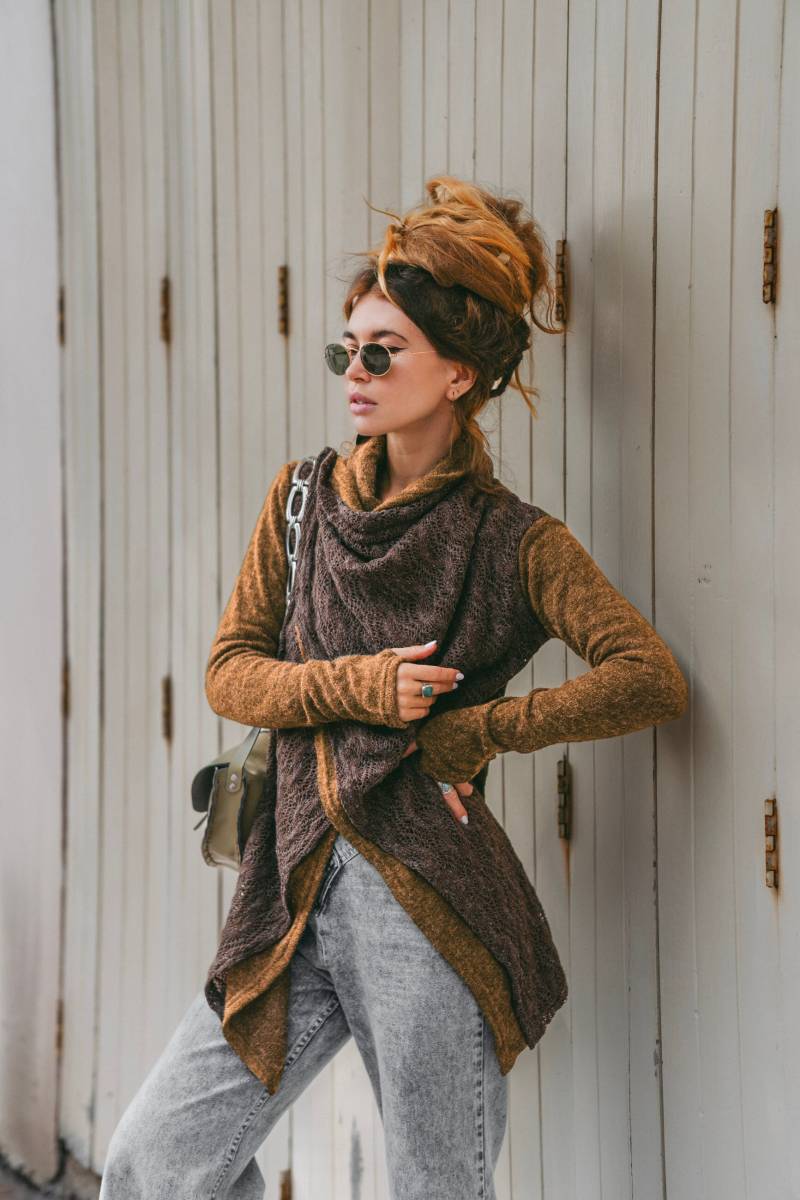 Damen Pullover Cardigan Jacke Mila in Caramel/Half Season von ThalutaBohoWear