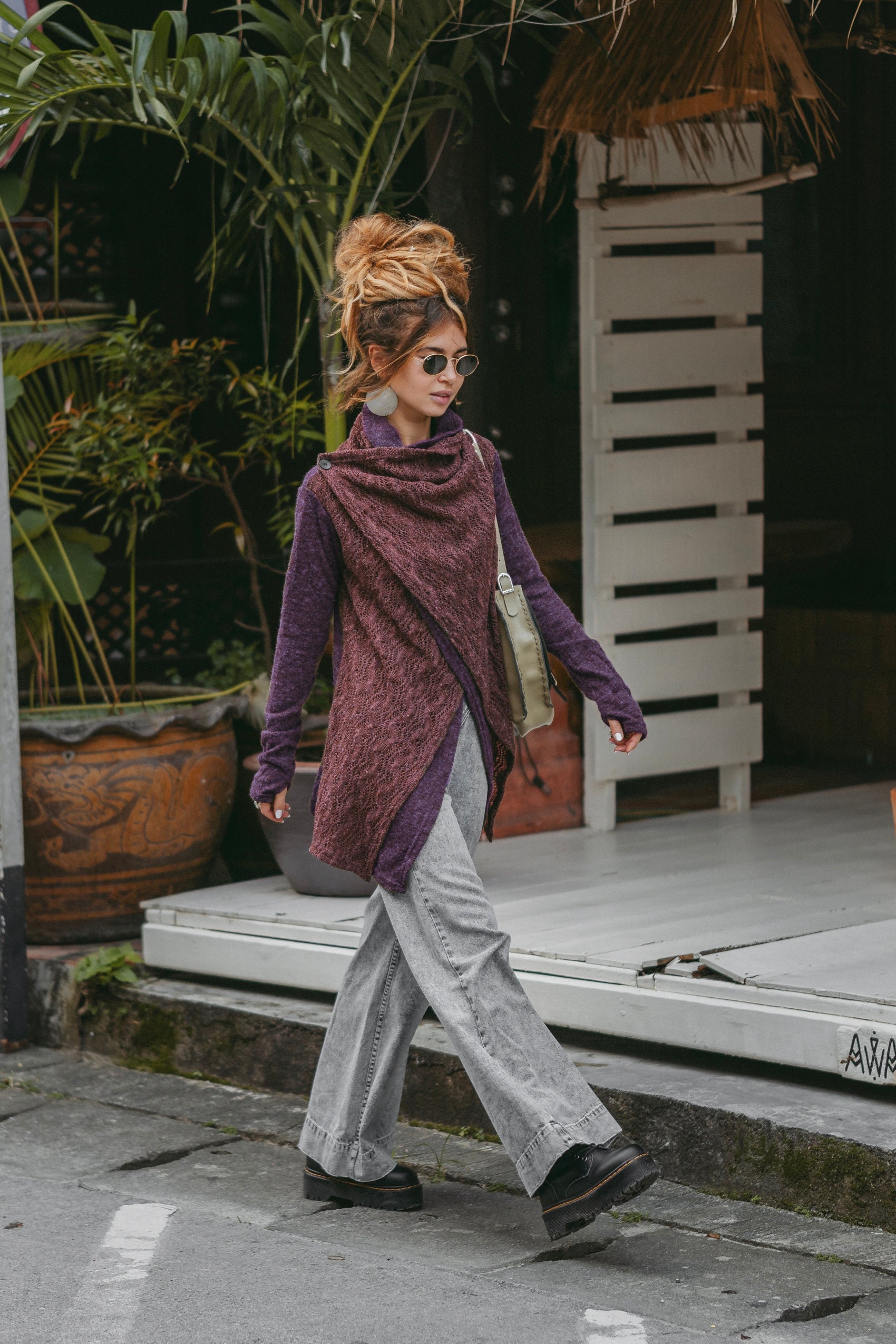 Damen Pullover Cardigan Jacke Mila in Lila/Half Season von ThalutaBohoWear