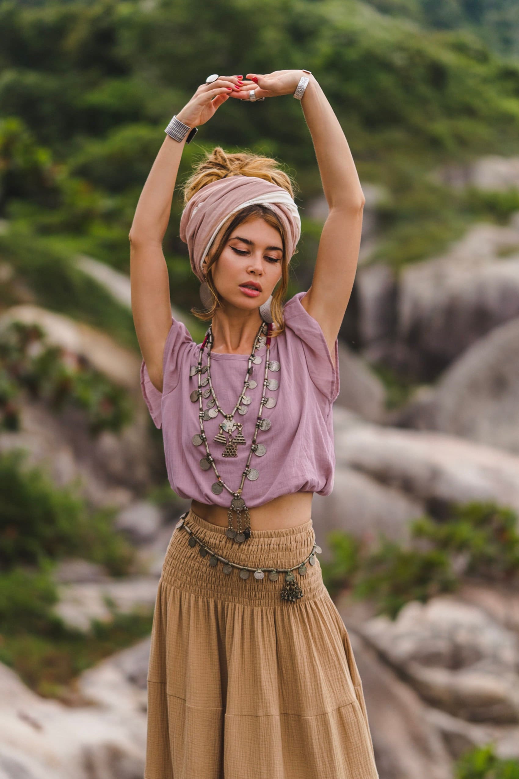 Frauen Cap Crop Top Violet/Naturbaumwolle Boho von ThalutaBohoWear