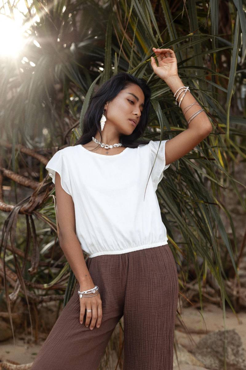 Frauen Cap Sina Crop Top Aus Weißer/Natürlicher Baumwolle Boho von ThalutaBohoWear