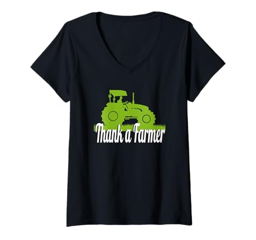 Damen Thank a Farmer - Traktor Grün T-Shirt mit V-Ausschnitt Damen Thank a Farmer - Traktor Grün T-Shirt mit V-Ausschnitt von Thankful Farmer Design Co.