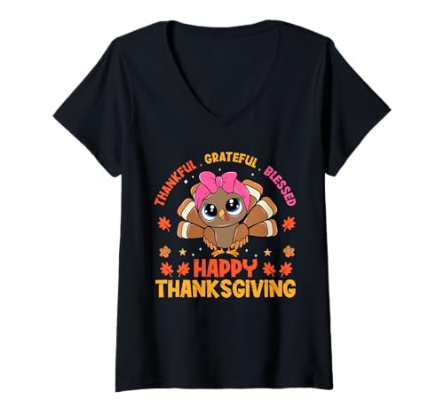Damen Dankbare Dankbare Gesegnete Fröhliches Erntedankfest Türkei-Frauen T-Shirt mit V-Ausschnitt Damen Dankbare Dankbare Gesegnete Fröhliches Erntedankfest Türkei-Frauen T-Shirt mit V-Ausschnitt von Thankful Grateful Blessed Happy Thanksgiving Day