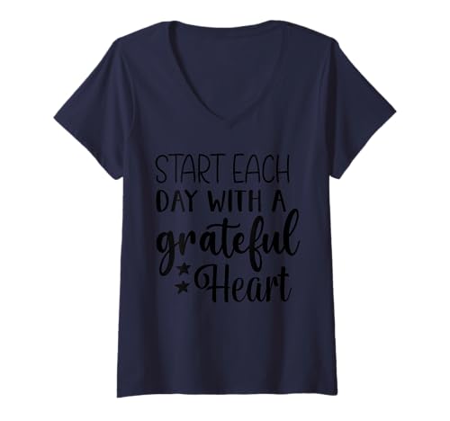 Damen Beginnen Sie jeden Tag mit Einer dankbaren Herz-Inspirationsmotivation T-Shirt mit V-Ausschnitt Damen Beginnen Sie jeden Tag mit Einer dankbaren Herz-Inspirationsmotivation T-Shirt mit V-Ausschnitt von Thankful Grateful & Blessed Shopp