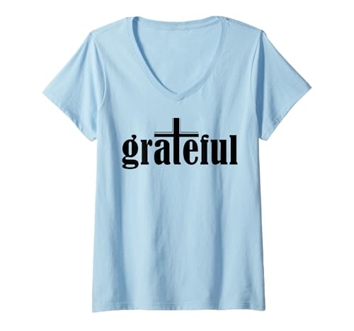 Damen Dankbar T-Shirt mit V-Ausschnitt Damen Dankbar T-Shirt mit V-Ausschnitt von Thankful Grateful & Blessed Shopp