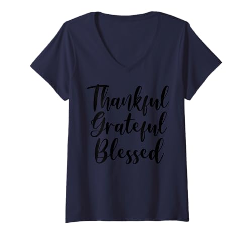Damen Dankbar und gesegnet T-Shirt mit V-Ausschnitt Damen Dankbar und gesegnet T-Shirt mit V-Ausschnitt von Thankful Grateful & Blessed Shopp