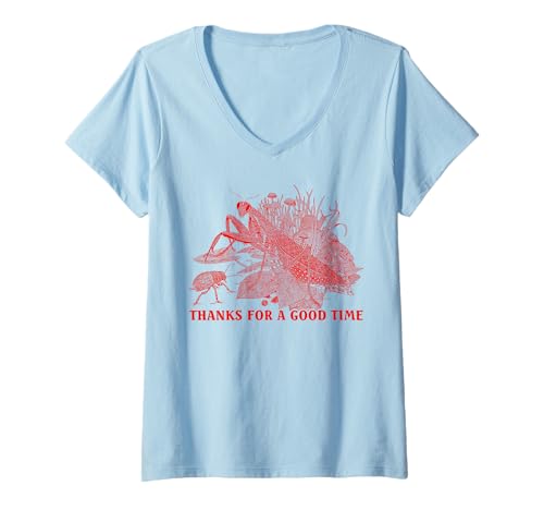 Damen Lustiger Betender Mantis Retro Grafik Männer Frauen Humor T-Shirt mit V-Ausschnitt Damen Lustiger Betender Mantis Retro Grafik Männer Frauen Humor T-Shirt mit V-Ausschnitt von Thanks For A Good Time Tee
