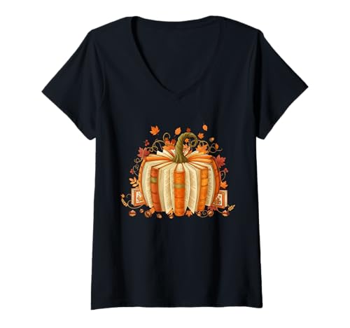 Damen Buch Kürbis Herbst Halloween Lehrer Bibliothekare Bücherwurm T-Shirt mit V-Ausschnitt Damen Buch Kürbis Herbst Halloween Lehrer Bibliothekare Bücherwurm T-Shirt mit V-Ausschnitt von Thanksgivin Autumn Pumpkin Book Fall Reading Lover