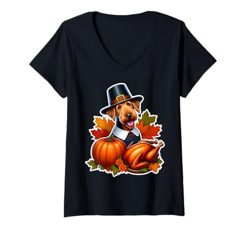 Damen Thanksgiving Airedale Terrier Hundebesitzer Liebhaber Lustig Truthahn T-Shirt mit V-Ausschnitt Damen Thanksgiving Airedale Terrier Hundebesitzer Liebhaber Lustig Truthahn T-Shirt mit V-Ausschnitt von Thanksgiving Airedale Terrier Dog Owner Products