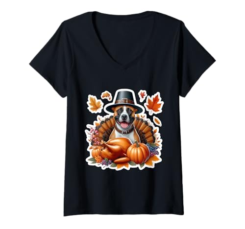 Damen Thanksgiving American Staffordshire Terrier Hundebesitzer lustig T-Shirt mit V-Ausschnitt Damen Thanksgiving American Staffordshire Terrier Hundebesitzer lustig T-Shirt mit V-Ausschnitt von Thanksgiving American Staffordshire Terrier Dog