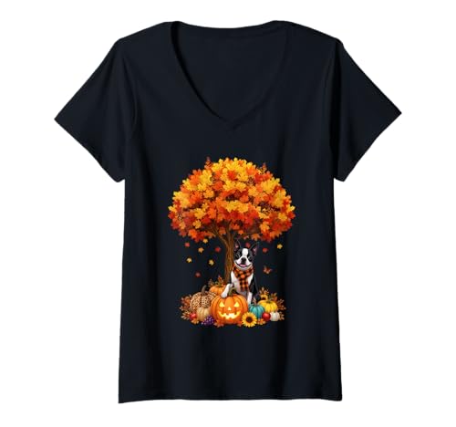 Damen Thanksgiving Herbst Boston Terrier Hunde Blatt Fall Baum T-Shirt mit V-Ausschnitt Damen Thanksgiving Herbst Boston Terrier Hunde Blatt Fall Baum T-Shirt mit V-Ausschnitt von Thanksgiving Autumn Fall Boston Terrier Dogs