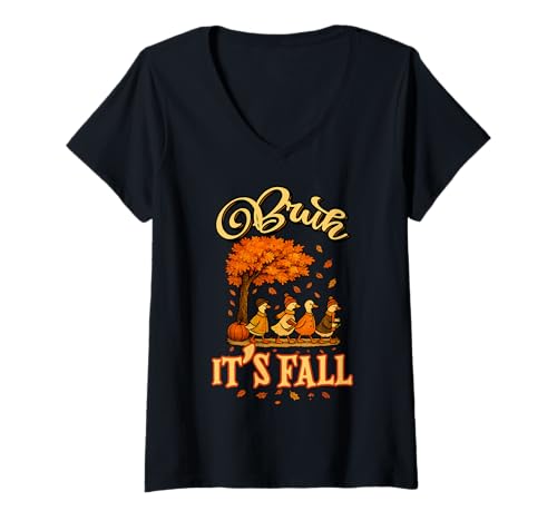 Damen Thanksgiving Autumn Bruh It's Fall Goose Pumpkin Spice T-Shirt mit V-Ausschnitt von Thanksgiving Autumn Fall Leaves Bruh It's Fall