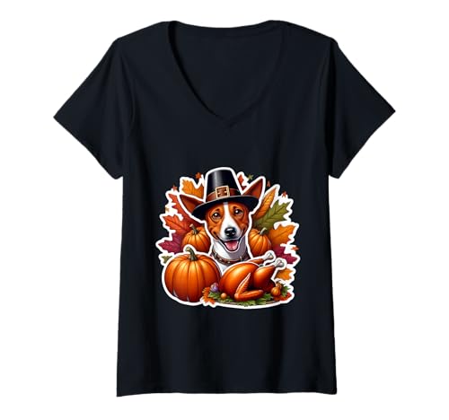 Damen Thanksgiving Basenji Hundebesitzer Liebhaber Lustiger Pilger Türkei T-Shirt mit V-Ausschnitt Damen Thanksgiving Basenji Hundebesitzer Liebhaber Lustiger Pilger Türkei T-Shirt mit V-Ausschnitt von Thanksgiving Basenji Dog Owner Products