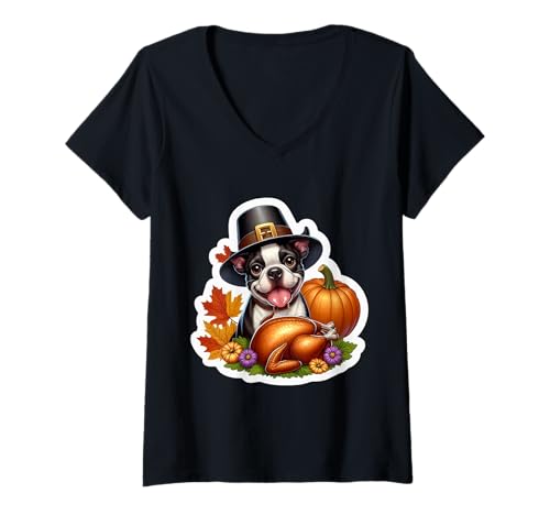Damen Thanksgiving Boston Terrier Hundebesitzer Liebhaber Lustig Truthahn T-Shirt mit V-Ausschnitt Damen Thanksgiving Boston Terrier Hundebesitzer Liebhaber Lustig Truthahn T-Shirt mit V-Ausschnitt von Thanksgiving Boston Terrier Dog Owner Products