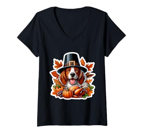 Damen Thanksgiving Bretagne Hundebesitzer Liebhaber Lustiger Pilger Türkei T-Shirt mit V-Ausschnitt Damen Thanksgiving Bretagne Hundebesitzer Liebhaber Lustiger Pilger Türkei T-Shirt mit V-Ausschnitt von Thanksgiving Brittany Dog Owner Products