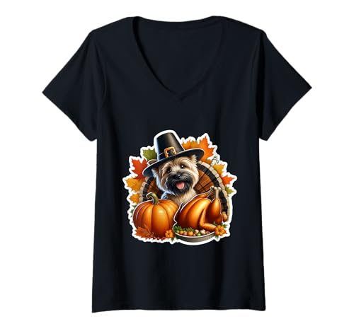 Damen Thanksgiving Cairn Terrier Hund Besitzer Liebhaber Lustig Truthahn Niedlich T-Shirt mit V-Ausschnitt Damen Thanksgiving Cairn Terrier Hund Besitzer Liebhaber Lustig Truthahn Niedlich T-Shirt mit V-Ausschnitt von Thanksgiving Cairn Terrier Dog Owner Products
