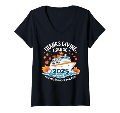 Damen Thanksgiving Cruise 2025 Family Cruising Squad Matching T-Shirt mit V-Ausschnitt von Thanksgiving Cruise Squad Vacation Tees