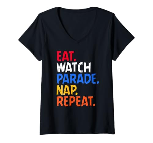 Damen Eat Watch Parade Nap wiederholen Thanksgiving T-Shirt mit V-Ausschnitt Damen Eat Watch Parade Nap wiederholen Thanksgiving T-Shirt mit V-Ausschnitt von Thanksgiving Day Parade Costume