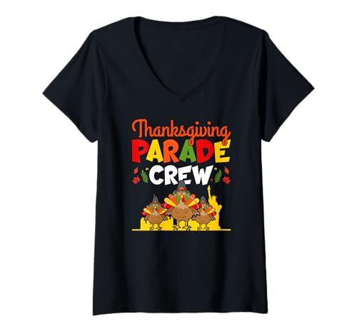 Damen Erntedankfest mit der Crew der Thanksgiving T-Shirt mit V-Ausschnitt von Thanksgiving Day Parade Costume