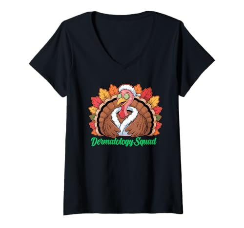 Damen Thanksgiving Dermatology Squad Grateful Skin Experts T-Shirt mit V-Ausschnitt von Thanksgiving Dermatology Squad Souvenirs and More