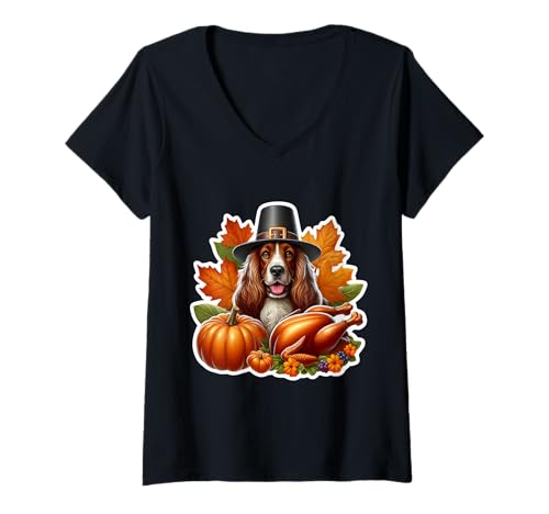 Damen Erntedankfest, englischer CockerSpaniel, Hundebesitzer, Liebhaber, lustig T-Shirt mit V-Ausschnitt Damen Erntedankfest, englischer CockerSpaniel, Hundebesitzer, Liebhaber, lustig T-Shirt mit V-Ausschnitt von Thanksgiving English Cocker Spaniel Dog Products