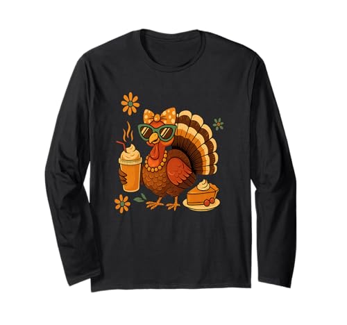 Trinken Kaffee Schleife Thanksgiving Damen Türkei Tag Langarmshirt Trinken Kaffee Schleife Thanksgiving Damen Türkei Tag Langarmshirt von Thanksgiving Family Association