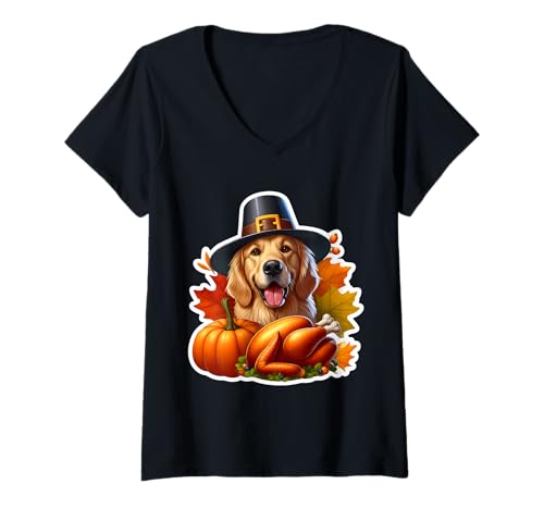 Damen Thanksgiving Golden Retriever Hundebesitzer Liebhaber Lustig Truthahn T-Shirt mit V-Ausschnitt Damen Thanksgiving Golden Retriever Hundebesitzer Liebhaber Lustig Truthahn T-Shirt mit V-Ausschnitt von Thanksgiving Golden Retriever Dog Owner Products