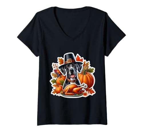 Damen Thanksgiving Deutsche Dogge Hundebesitzer Liebhaber Lustiger Pilger Türkei T-Shirt mit V-Ausschnitt Damen Thanksgiving Deutsche Dogge Hundebesitzer Liebhaber Lustiger Pilger Türkei T-Shirt mit V-Ausschnitt von Thanksgiving Great Dane Dog Owner Products