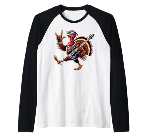 Rock n Roll Truthahn-Kostüm Lustiges Erntedankfest Damen Herren Raglan Rock n Roll Truthahn-Kostüm Lustiges Erntedankfest Damen Herren Raglan von Thanksgiving Guitar Turkey Outfits For Kid Boy Gir