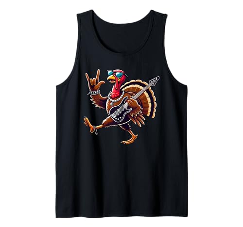 Rock n Roll Truthahn-Kostüm Lustiges Erntedankfest Damen Herren Tank Top von Thanksgiving Guitar Turkey Outfits For Kid Boy Gir