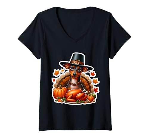 Damen Thanksgiving Miniatur Pinscher Hundebesitzer Liebhaber Lustige Türkei T-Shirt mit V-Ausschnitt Damen Thanksgiving Miniatur Pinscher Hundebesitzer Liebhaber Lustige Türkei T-Shirt mit V-Ausschnitt von Thanksgiving Miniature Pinscher Dog Owner Products