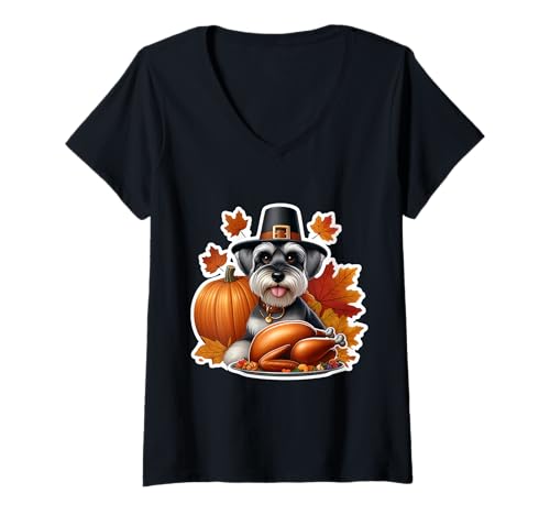 Damen Thanksgiving Miniatur Schnauzer Hund Besitzer Liebhaber Lustig Niedlich T-Shirt mit V-Ausschnitt Damen Thanksgiving Miniatur Schnauzer Hund Besitzer Liebhaber Lustig Niedlich T-Shirt mit V-Ausschnitt von Thanksgiving Miniature Schnauzer Owner Products