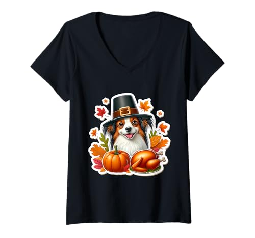 Damen Thanksgiving Papillon Hundebesitzer Liebhaber Lustiger Pilger Türkei T-Shirt mit V-Ausschnitt Damen Thanksgiving Papillon Hundebesitzer Liebhaber Lustiger Pilger Türkei T-Shirt mit V-Ausschnitt von Thanksgiving Papillon Dog Owner Products