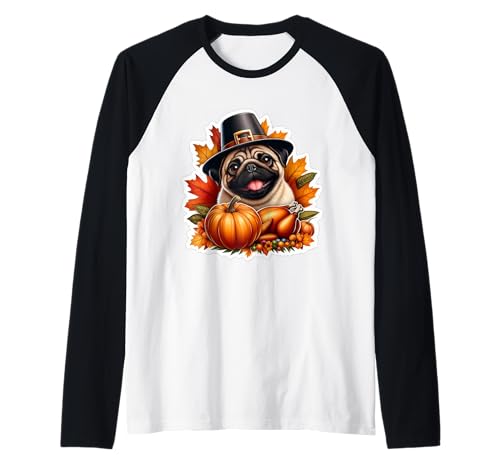 Thanksgiving Mops Hund Besitzer Liebhaber Lustiger Pilger Türkei Mama Raglan von Thanksgiving Pug Dog Owner Products