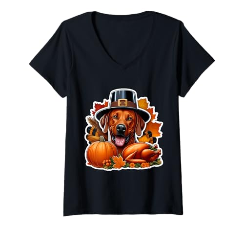 Damen Thanksgiving Rhodesian Ridgeback Hundebesitzer Liebhaber Lustiges Dankeschön T-Shirt mit V-Ausschnitt Damen Thanksgiving Rhodesian Ridgeback Hundebesitzer Liebhaber Lustiges Dankeschön T-Shirt mit V-Ausschnitt von Thanksgiving Rhodesian Ridgeback Owner Products