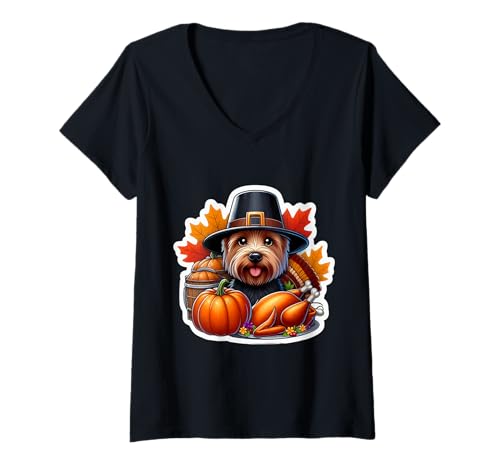 Damen Thanksgiving Scottish Terrier Hund Besitzer Liebhaber Lustig Truthahn T-Shirt mit V-Ausschnitt Damen Thanksgiving Scottish Terrier Hund Besitzer Liebhaber Lustig Truthahn T-Shirt mit V-Ausschnitt von Thanksgiving Scottish Terrier Dog Owner Products