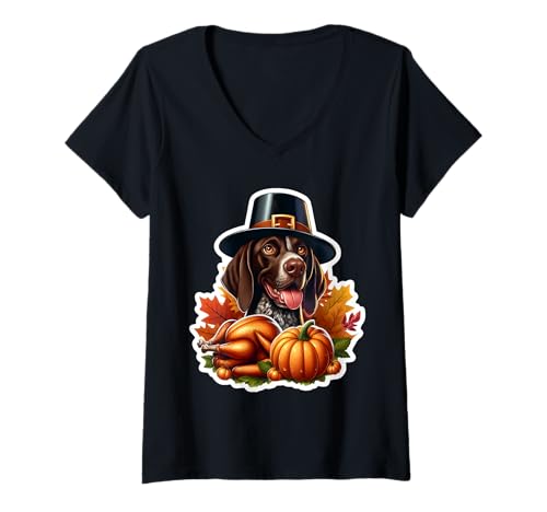 Damen Thanksgiving Kurzhaar Zeiger Hund Besitzer Liebhaber Lustig Gemütlich T-Shirt mit V-Ausschnitt Damen Thanksgiving Kurzhaar Zeiger Hund Besitzer Liebhaber Lustig Gemütlich T-Shirt mit V-Ausschnitt von Thanksgiving Shorthaired Pointer Owner Products