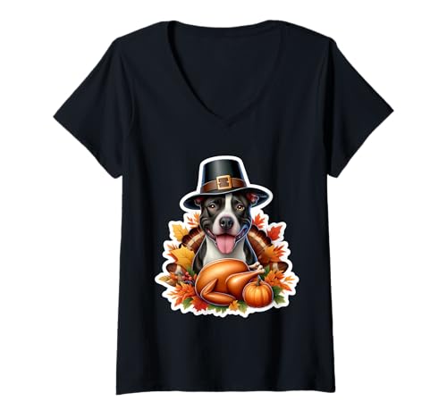 Damen Thanksgiving Staffordshire Bull Terrier Hundebesitzer lustig niedlich T-Shirt mit V-Ausschnitt Damen Thanksgiving Staffordshire Bull Terrier Hundebesitzer lustig niedlich T-Shirt mit V-Ausschnitt von Thanksgiving Staffordshire Bull Terrier Products