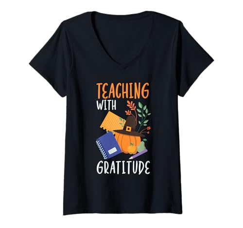 Damen Thanksgiving-Lehrer Dankbarer Schullehrer unterrichtet T-Shirt mit V-Ausschnitt Damen Thanksgiving-Lehrer Dankbarer Schullehrer unterrichtet T-Shirt mit V-Ausschnitt von Thanksgiving Teacher School Thankful Teaching