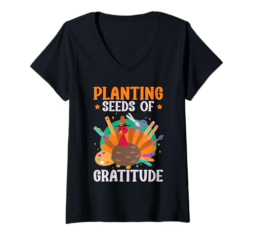 Damen Thanksgiving-Lehrer Dankbarer Schullehrer unterrichtet T-Shirt mit V-Ausschnitt Damen Thanksgiving-Lehrer Dankbarer Schullehrer unterrichtet T-Shirt mit V-Ausschnitt von Thanksgiving Teacher School Thankful Teaching