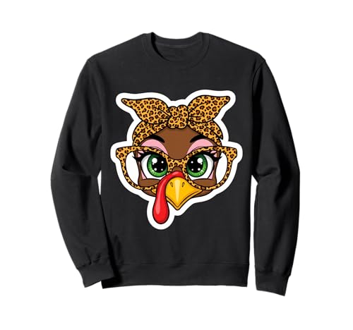 Thanksgiving Truthahn Gesicht Leopard Print Brille Frauen Mädchen Sweatshirt von Thanksgiving Turkey Face Leopard Print Products