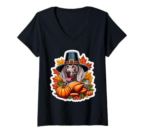 Damen Thanksgiving Weimaraner Hundebesitzer Liebhaber Lustiger Pilger Türkei T-Shirt mit V-Ausschnitt Damen Thanksgiving Weimaraner Hundebesitzer Liebhaber Lustiger Pilger Türkei T-Shirt mit V-Ausschnitt von Thanksgiving Weimaraner Dog Owner Products