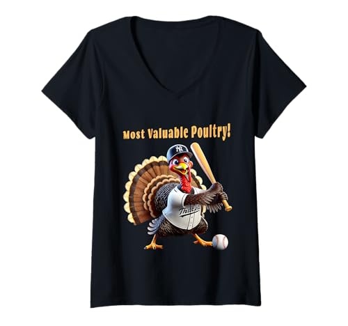 Damen Baseballspieler Türkei Lustiges Erntedankfest für Sportfans T-Shirt mit V-Ausschnitt von Thanksgiving design for basketball lovers
