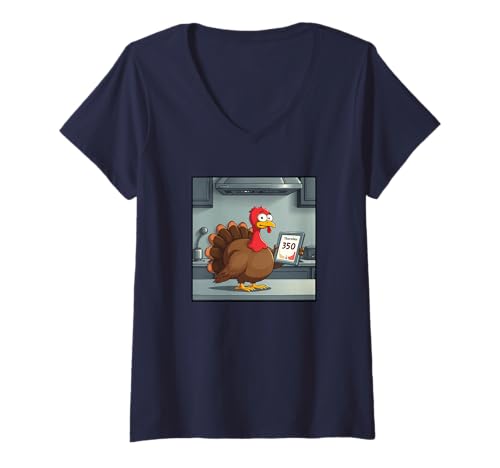 Damen Thursday's Temp 176.7 °C - Lustige Thanksgiving Türkei Grafik T-Shirt mit V-Ausschnitt von Thanksgiving & Christmas Funny Turkey Revenge
