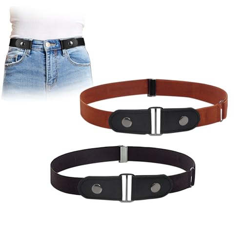 Thapncow 2 Stück Gürtel Ohne Schnalle, Elastischer Stretch Gürtel für Kinder Jungen Mädchen Verstellbare Schnallenfreier Unsichtbare Stretchgürtel Kindergürtel mit Leder von Thapncow
