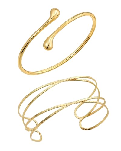 Thapncow 2 Teiliges Armreif Gold Damen Set, Verstellbares Oberarmreif Schmuck, Oberarm Wickelarmband Armreif Gold, Minimalistischer von Thapncow