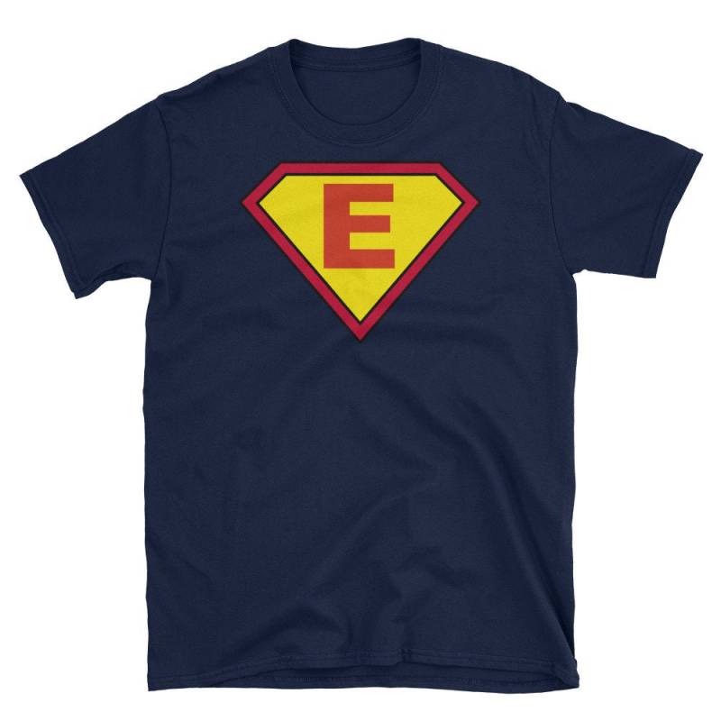 E Anfangsbuchstabe T-Shirt - Superhelden Comic Monogramm Shirt Familien Passende Tops Personalisierte Geschenke Für Frauen & Männer Geschenkideen von ThatCoolTShirt