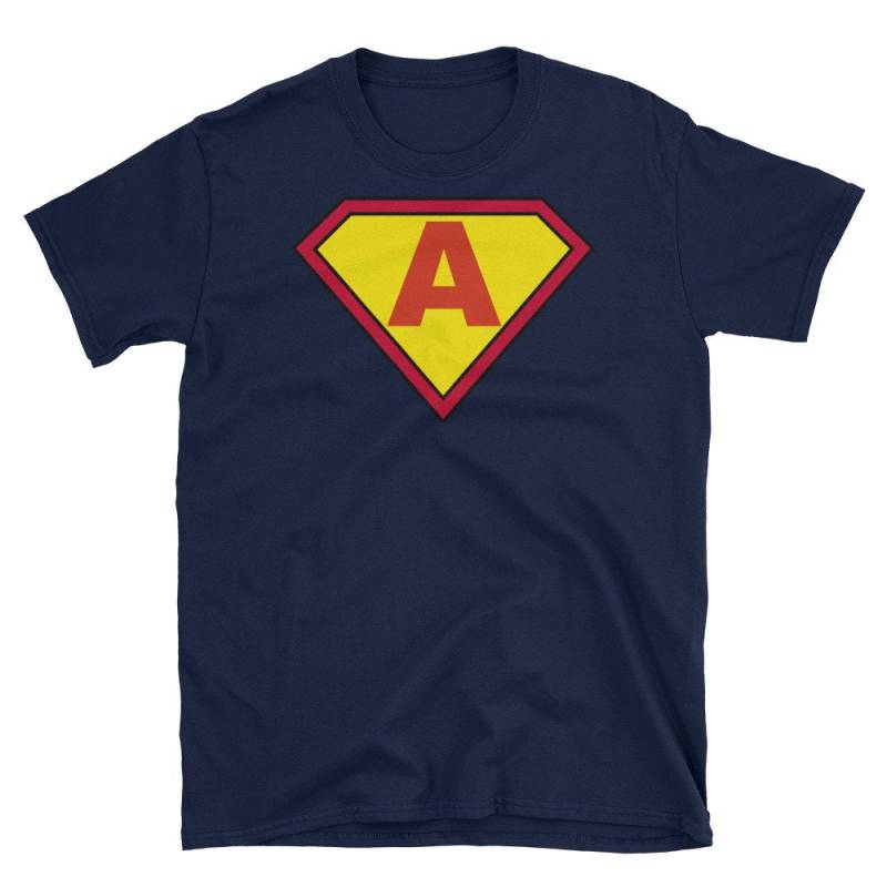 Ein Anfangsbuchstabe T-Shirt - Superheld Comic Monogramm Shirt Familien Passende Tops Personalisierte Geschenke Für Frauen & Männer Geschenkideen von ThatCoolTShirt