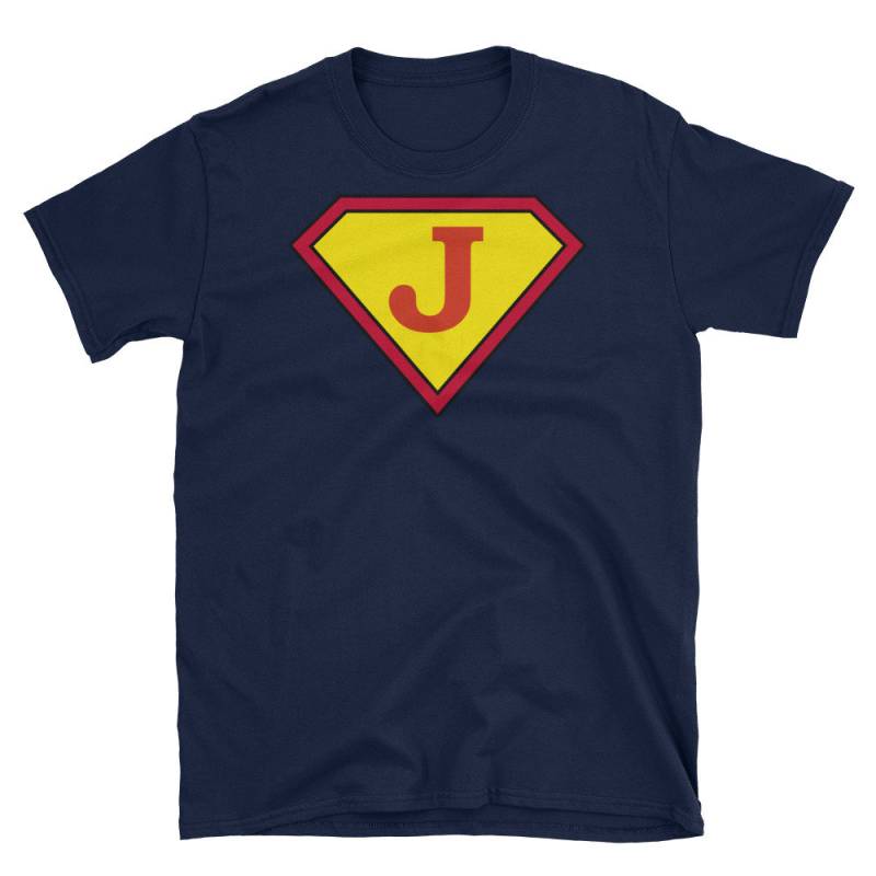 J Anfangsbuchstabe T Shirt - Superheld Comic Monogramm Familie Passende Tops Personalisierte Geschenke Für Frauen & Männer Geschenkideen von ThatCoolTShirt